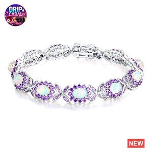 Elegant Opal Tennis Bracelet White Gold Plated Minimal Chic Evening Wear